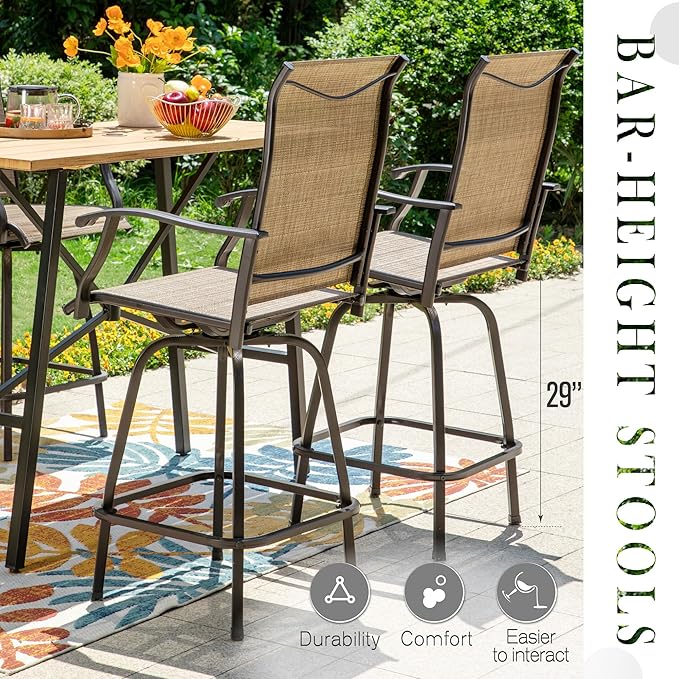 Sophia & William Patio Swivel Bar Stools Set of 6, Bar Height Patio Chair, High Top Patio Chairs, Supports 300 lbs (Brown Fabric)