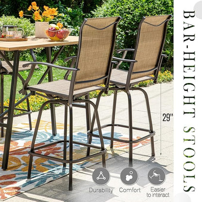 Sophia & William Patio Swivel Bar Stools Set of 6, Bar Height Patio Chair, High Top Patio Chairs, Supports 300 lbs (Brown Fabric)