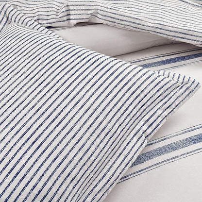 Lush Decor Farmhouse Stripe Reversible Cotton Comforter Set, 2-Piece, Twin XL Navy - Twin Bedding Set - Dorm Decor - Striped Comforter for Farmhouse Bedroom Decor