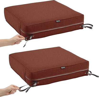 Classic Accessories Montlake FadeSafe Water-Resistant 23 x 23 x 5 Inch Outdoor Seat Cushion, Outdoor Chair Cushion, Heather Henna Red, Outdoor Chair Cushions, Patio Chair Cushions, Patio Cushions