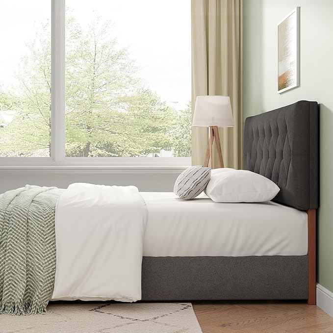 Queen Upholstered Headboard Only for Bed Frame from 49”-62”, Adjustable Height Queen XL Headboards with Durable Wood Legs, Fabric Bed Board in Modern Button Design, Dark Grey