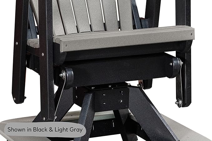 DutchCrafters Slat Fan Back Poly Balcony Adirondack Swivel Glider with Footrest Outdoor Patio Chair (Black & Aruba Blue)