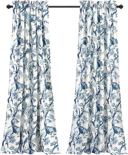 Lush Decor Dolores Light Filtering Window Panels, Pair, 52" W x 95" L, Blue - Floral Curtains for Bedroom - Vintage Curtains - Coquette Room Decor
