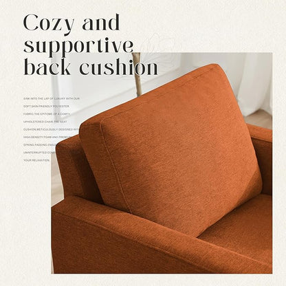 Mid-Century Accent Chair,Modern Linen Fabric Armchair for Living Room,Comfy Upholstered Reading Accent Chairs for Bedroom,Single Sofa Chair with Wood Legs (Orange, 2 Pack)