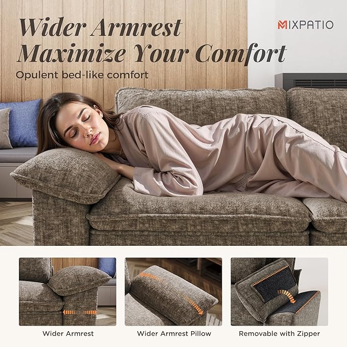 L-Shaped Cloud Modular Sofa Set, Deep Seat 2-Piece 3-Seater Sectional Couch & Removable Arms, Plush Chenille for Living Room - Smoky Gray