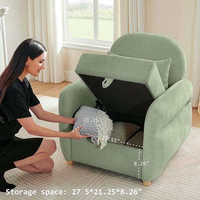33.5" Mordern Accent Chairs,Reading Chair with Storage,Single Sofa in Chenille Fabric for Living Room, Bedroom and Compact Spaces. (Green)