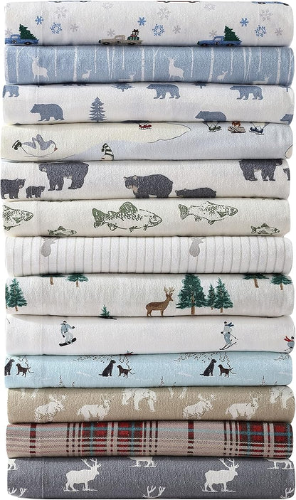 Eddie Bauer - Flannel Sheets King Size, Anti-Pilling & Wrinkle Resistant Cotton, Touchably Soft for All-Season Comfort - Bed Sheets with Matching Pillowcases & Fitted Sheet (Ski Slope)