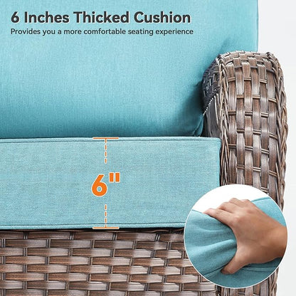Luxury 6" Outdoor Cushions for Patio Furniture, 24x24x6" Thick Seat Cushion Set of 9, Fade Resistant Couch Chair Replacement Cushions High Density Deep Wicker Chair Cushion w/ Removable Cover, Teal