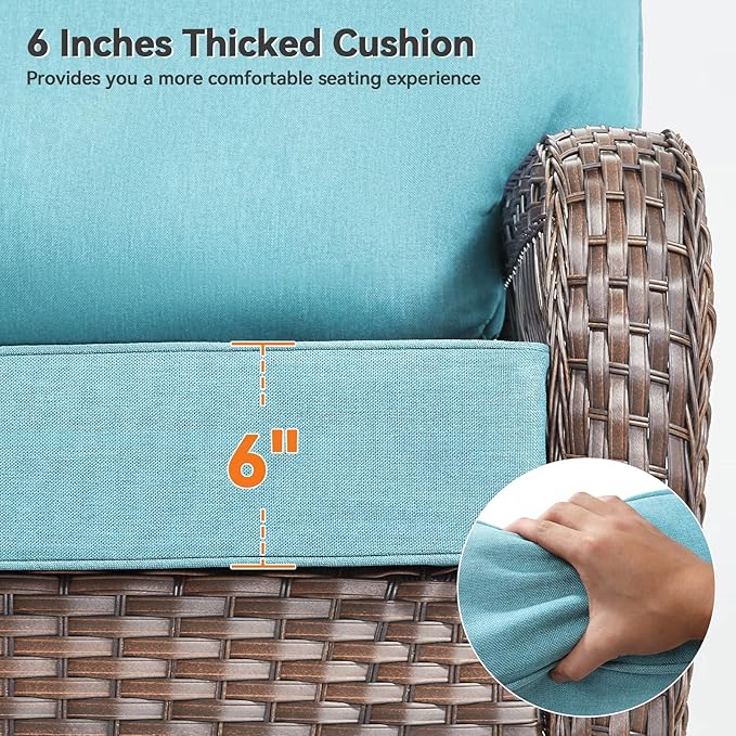 Luxury 6" Outdoor Cushions for Patio Furniture, 24x24x6" Thick Seat Cushion Set of 6, Fade Resistant Couch Chair Replacement Cushions High Density Deep Wicker Chair Cushion w/ Removable Cover, Teal