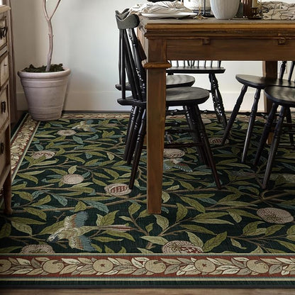 RUGGABLE x Morris & Co Washable Area Rug – Pomegranate Blue Green 8x10, Stain-Resistant, Non-Slip – Large Machine Washable Rugs for Living Room, Bedroom, Hallway, Entryway & Office–with Standard Pad