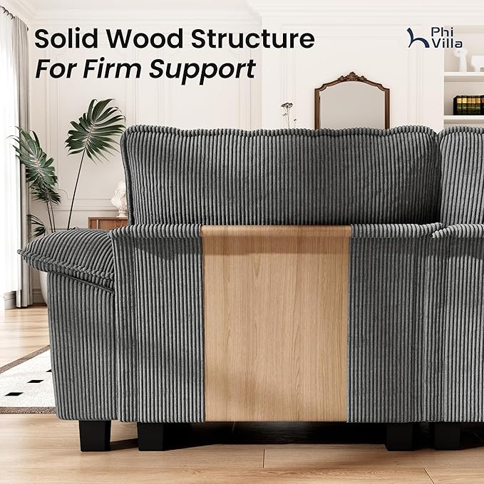 PHI VILLA Indoor Modular Sectional Couches Sets, 2-Piece Armless Sofa Set, 2-Seater Upholstered Couch for Living Room Small Spaces, Corduroy Fabric, Grey