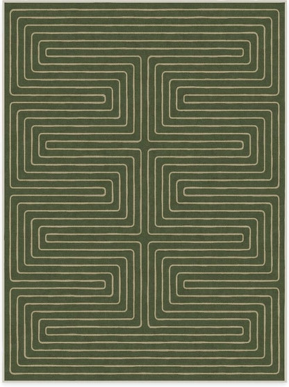 RUGGABLE x Jonathan Adler Machine Washable Modern Area Rug – Labyrinth Fern Green 9x12, Stain-Resistant, Non-Slip – Large Rugs for Living Room, Bedroom, Hallway, Entryway & Office–with Standard Pad