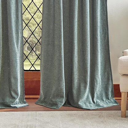 Martha Stewart Naples Chenille Solid Back Tab Window Curtain Panel Pair, 95, Olive Green