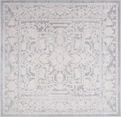 SAFAVIEH Area Rug 3' Square - Reflection Collection - Light Grey & Cream, Non-Shedding & Easy Cleaning, Ideal for Foyer, Living Room, Bedroom (RFT665C)