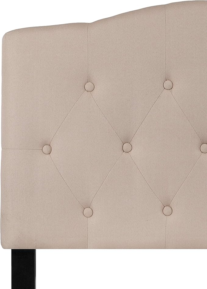 EMMA + OLIVER Twin Size Tufted Upholstered Headboard with Adjustable Metal Bed Rail Slots, Modern Fabric Upholstered Twin Headboard, Beige