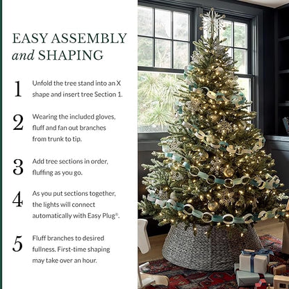 Balsam Hill 7.5ft Pre-Lit Classic Blue Spruce - Artificial Christmas Tree with 2,960+ Tips, 1,000 Clear LED Lights, Easy Plug Technology & Premium Stand for Indoor Holiday Decorating
