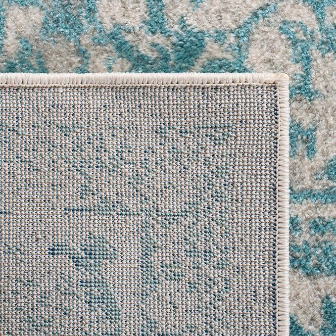 SAFAVIEH Evoke Collection Runner Rug - 2'2" x 9', Ivory & Aqua, Distressed Design, Non-Shedding & Easy to Clean, Ideal for Foyer, Bedroom, Kitchen, Hallway (EVK256J)