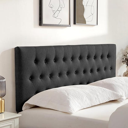 Tufted Upholstered Headboard California King Size, Solid Wood Head Board with Durable Metal Legs, Adjustable Height Bed headboard from 37” to 51” Fabric Headboard in Button Design, Black
