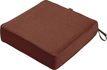 Classic Accessories Montlake Water-Resistant 25 x 25 x 5 Inch Square Outdoor Seat Cushion, Patio Furniture Chair Cushion, Heather Henna Red, Outdoor Cushion Cover