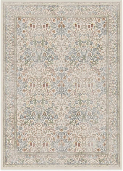 RUGGABLE x Morris & Co Washable Area Rug – Blackthorn Ivory Blue 5x7, Stain-Resistant, Non-Slip – Medium Machine Washable Rugs for Living Room, Bedroom, Hallway, Entryway & Office–with Cushioned Pad