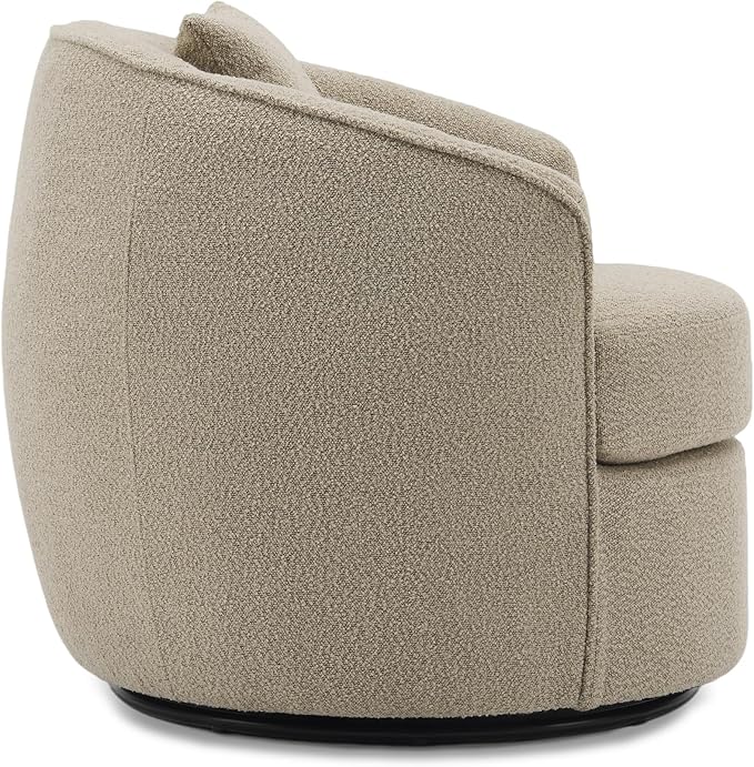Swivel Accent Chair, Modern Upholstered Boucle Barrel Arm Chairs with Pillow for Living Room, 360 Degree Round Swivel Sherpa Armchair with Round Base for Bedroom Club (1, Light Brown)