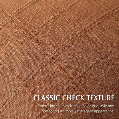 Foindtower Set of 2 Decorative Linen Check Throw Pillow Covers Neutral Farmhouse Vintage Cushion Covers Modern Boho Home Decor for Sofa Chair Couch Bedroom Living Room,22×22 Inch,Orange