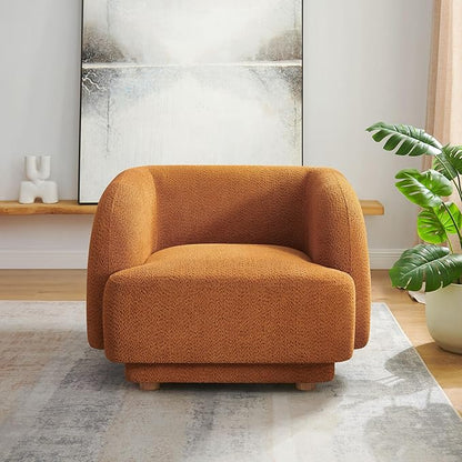 VANOMi Oversized Living Room Chair, Modern Comfy Accent Barrel Chairs, Single Sofa Chair with Wood Legs, Upholstered Armchair for Bedroom, Office, Waiting Room (Curry)