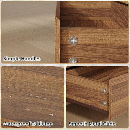 Dresser for Bedroom with 6 Drawers,47" Wide Walnut Dresser with 4 Solid Wood Legs, Wooden TV Stand,Closet Clothes Organizer for Bedroom, Hallway