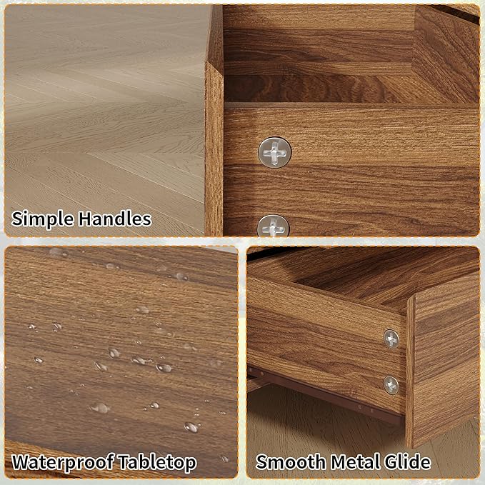Dresser for Bedroom with 9 Drawers,63" Wide Walnut Dresser with 4 Solid Wood Legs, Wooden TV Stand,Closet Clothes Organizer for Bedroom, Hallway