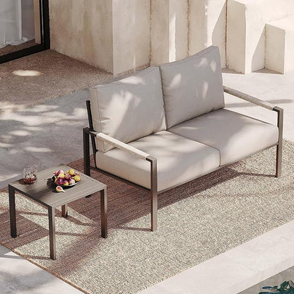 Sundale Outdoor 2 Pieces Metal Outdoor Furniture Set, Patio Loveseat with 6 Inch Cushions and Coffee Table, All- Weather Patio Sofa for Garden, Backyard, Porch or Balcony, Light Grey