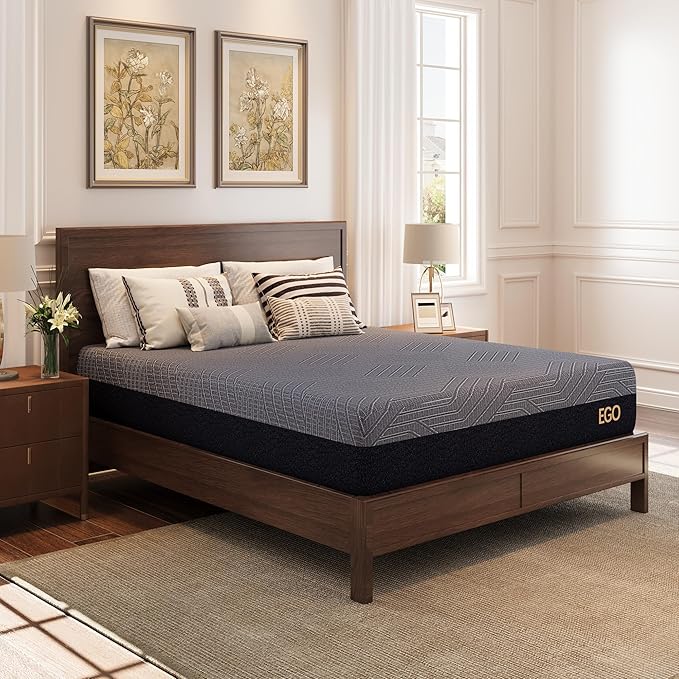 MLILY EGOHOME 10 Inch Twin XL Mattress, Copper Gel Cooling Memory Foam Mattress for Back Pain Relief,Therapeutic Single Mattress Bed in a Box, Made in USA, CertiPUR-US Certified, 38x80x10 Black