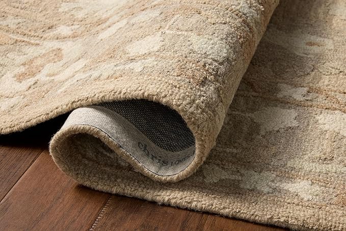 Loloi Chris Loves Julia Dorothea Collection DRT-02 Khaki/Dove 11'-6" x 15' Area Rug Wool Neutral Floral Living Room Bedroom Carpet