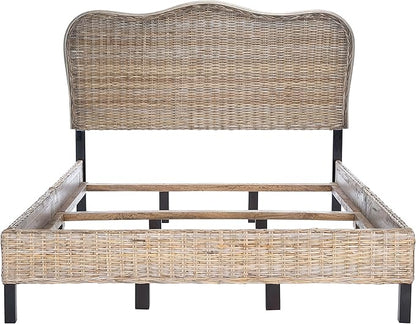 SAFAVIEH Home Collection Daejon Coastal Rattan Legs Camelback Headboard Queen Size Bed BED8001A-Q, Grey/Espresso