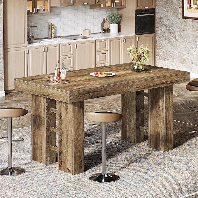 Tribesigns 63-Inch Long Bar Table, Farmhouse Rectangular Counter Height Pub Table, Wood Home Bar Unit for Kitchen, Dining Room, Living Room, Rustic Brown (Table Only)