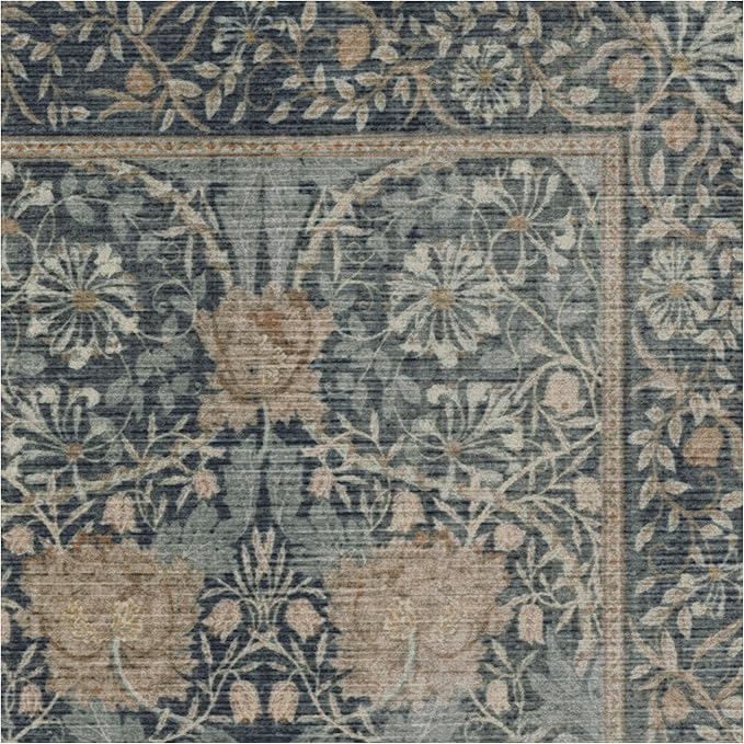 RUGGABLE x Morris & Co Washable Area Rug– Honeysuckle & Tulip Blue 3x5, Stain-Resistant, Non-Slip – Small Machine Washable Rugs for Living Room, Bedroom, Hallway, Entryway & Office–with Cushioned Pad