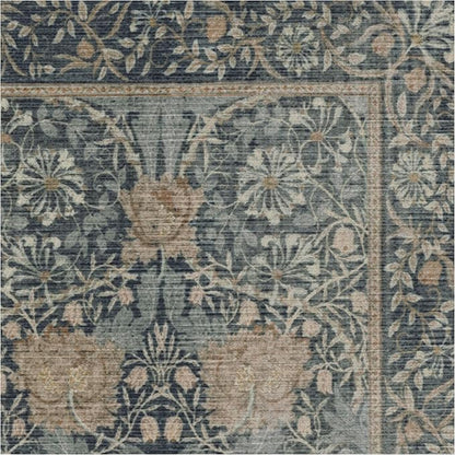 RUGGABLE x Morris & Co Washable Area Rug– Honeysuckle & Tulip Blue 9x12, Stain-Resistant, Non-Slip – Large Machine Washable Rugs for Living Room, Bedroom, Hallway, Entryway & Office–with Standard Pad