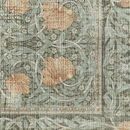RUGGABLE x Morris & Co Washable Area Rug– Pimpernel Vintage Green 8x10, Stain-Resistant, Non-Slip – Large Machine Washable Rugs for Living Room, Bedroom, Hallway, Entryway & Office–with Cushioned Pad