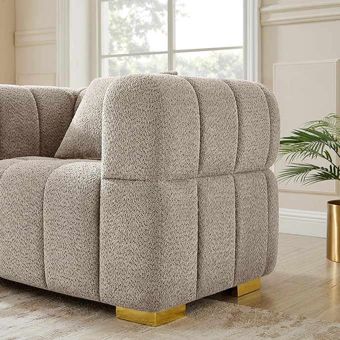 VANOMi Oversized Accent Chairs Set of 2, Boucle Arm Chair with Deep Seat, Oversized Comfy Reading Chair for Living Room, Bedroom, Office, Apartment，Camel (2 Piece)