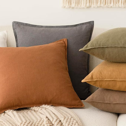 Foindtower Pack of 2, Decorative Linen Soild Throw Pillow Covers Soft Accent Square Cushion Case Boho Farmhouse Pillowcase for Chair Couch Sofa Bedroom Living Room Home Decor 20 x 20 Inch Grey