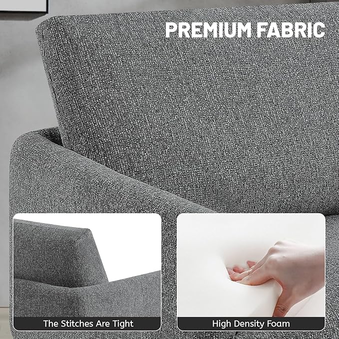 Oversized Accent Chair for Living Room Chairs Reading Arm Chair Comfy Modern Single Sofa Side Chairs with Metal Legs & Soft Cushion for Bedroom, Waiting Room (Chenille Dark Grey, Set of 1)
