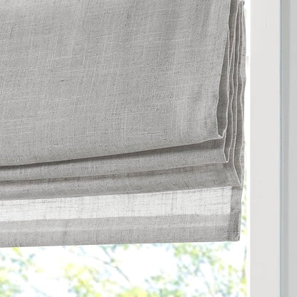 Madison Park Kyler Cordless Roman Shades - Single Panel, Lightweight Linen Blend Fabric, Natural Design, Easy Installation, Light Filtering Window Blind, Bedroom, Living Room Decor 34" W x 64" H Grey