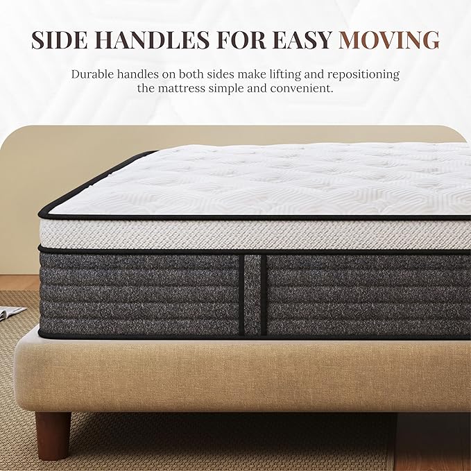 CH CHARME HOUSE King Size Mattress, 14 Inch Hybrid King Size, Medium Feel Foam and Individual Pocket Springs, Fiberglass Free Bed Mattress, Extra Edge Support, Pressure Relief, CertiPUR-US