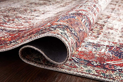 Loloi Layla Collection LAY-12 Ivory/Brick 9'-0" x 12'-0" .13" Thick Area Rug, Soft, Durable, Vintage Inspired, Distressed, Low Pile, Non-Shedding, Easy Clean, Printed, Living Room Rug