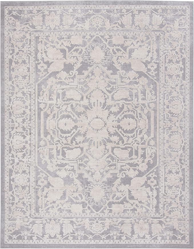 SAFAVIEH Area Rug 4x6 - Reflection Collection - Light Grey & Cream, Non-Shedding & Easy Cleaning, Ideal for Foyer, Living Room, Bedroom (RFT665C)