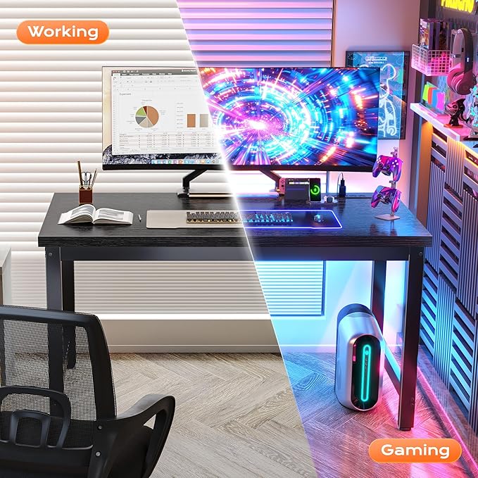 Huuger 48 x 24 inch Desk with Power Outlets & USB-C, Deeper & Thicker Desktop, Robust Metal Tubes, Computer Desk, Heavy Duty Office Desk, Work Gaming Desk for Home Office, Black
