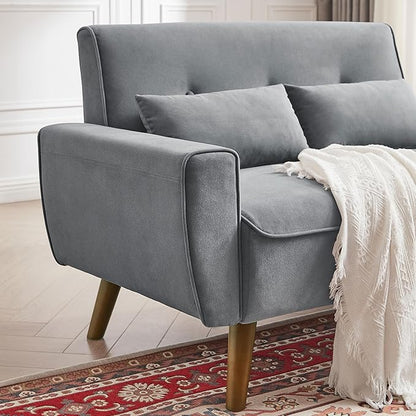 48.8" Small Loveseat Sofa, Mid Century Modern Love Seat Couch with Back Cushions and Plastic Legs, 2 Seater Couches for Living Room, Bedroom, Small Spaces, Light Grey