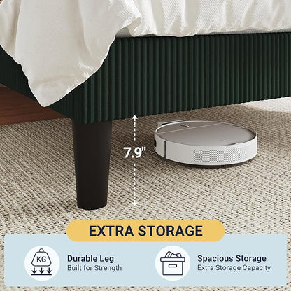 Allewie Full Size Upholstered Bed Frame with Vertical Channel Tufted Headboard, Soft Corduroy Fabric Platform Bed, Strong Wooden Slats Support, Easy Assembly, No Box Spring Needed, Dark Green