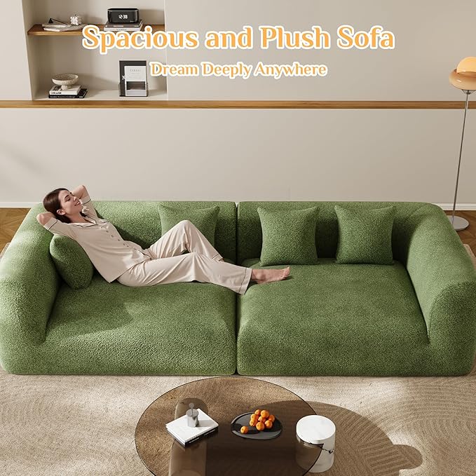 120'' Oversized Sectional Couches for Living Room Boneless Modular Sectional Sofa Plush Chenille Cloud Modular Couch Modern Sectionals with Deep Seat, No Assembly Required, 4 Seater, Green