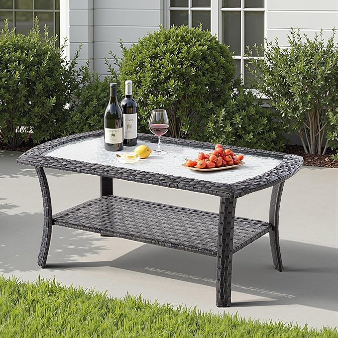 4 Pieces Wicker Patio Furniture - All-Weather PE Wicker Outdoor Conversation Bistro Set Loveseat Chairs with Table,Outdoor Rattan Sofa Chair High Back Deep Seating,Black