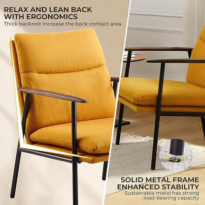 Art Leon Accent Chair- Mid Century Modern Accent Chairs Upholstered Fabric Reading Bedroom Chair Side Sitting Chair with Metal Frame Armchairs for Living Room, Bedroom, Guest Room Yellow
